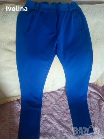 Син копринен панталон с регулиране на талията