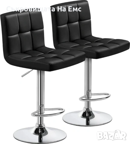✨ Комплект 2️⃣Броя Елегантни Бар Столове с Облегалка /Черна Кожа /Регулируема Височина, снимка 4 - Столове - 53720563