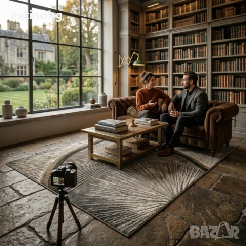 Луксозен Килим "Графит и Злато" 120х160см – Стилни Златисти пръски с 3D ефект, Противоплъзгащ и Миещ, снимка 4 - Килими - 53882977