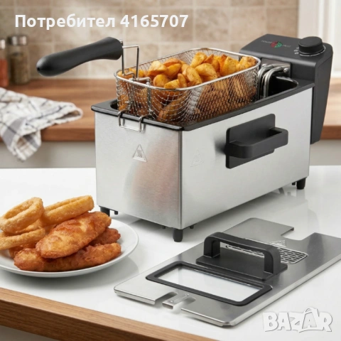 Електрически фритюрник Cheffinger CF-EDP3.0 3L, 2000W, неръждаема стомана, регулируема температура, , снимка 4 - Фритюрници - 53978114