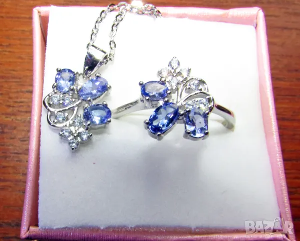 925 сребърен комплект с танзанити, подходящи за подарък, снимка 1
