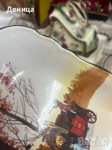 Royal Doulton, по-специално чинии и квадратна купа със сцени с конски карети. , снимка 5 - Чинии - 51304977