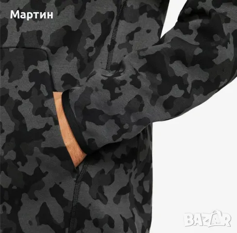 Мъжко горнище Nike Tech Fleece Grey Camo - размер М, снимка 3 - Спортни дрехи, екипи - 47225075