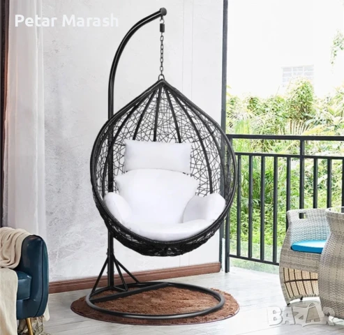 Ратанова Маса и 2 Стола + Луксозна Висяща Люлка тип Гнездо – Градински Комплект за Релакс, снимка 5 - Градински мебели, декорация  - 50634269