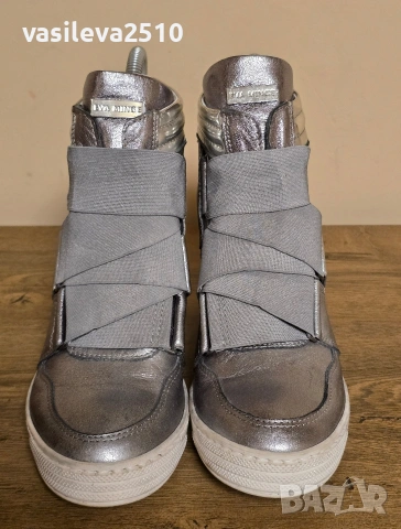 Eva Minge оригинални дамски сребристи кецове на платформа от естествена кожа , снимка 9 - Кецове - 53892776