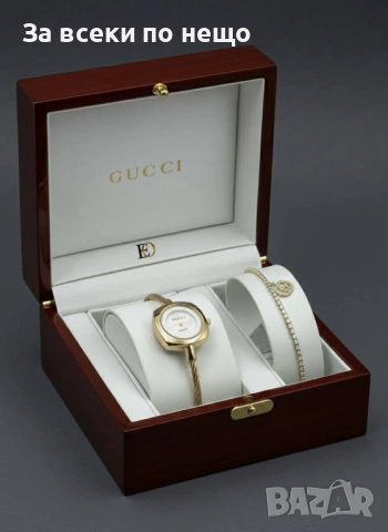 Gucci Дамски Подаръчен Комплект Часовник И Гривна Гучи - Налиочни Различни Цветове Код SK701, снимка 3 - Подаръци за жени - 53128265