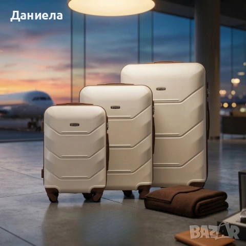 Комплект 3 в 1 Твърди куфари, размери M, XL и XXL, ABS материал, 4 колела 360°, кодирано заключване