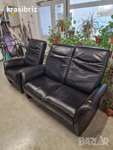 К-т Релаксиращ Диван+Фотьойл Естествена кожа-внос от Германия!