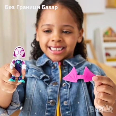 Нова детска Marvel Spidey Ghost-Spider фигура 7.6 см + web wings аксесоар, снимка 5 - Други - 53566691