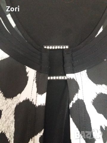 РАЗКОШНА блуза в черно-бял леопардов принт с катарама със сребристи камъчета , снимка 6 - Ризи - 45078240