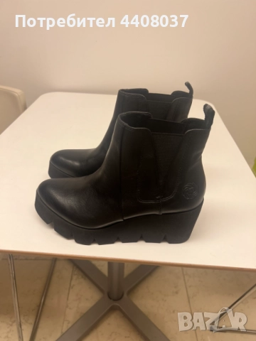 Черни Кожени Дамски Ботуши - Чисто Нови, снимка 1