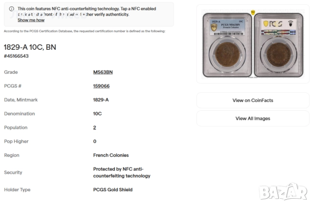Франция 10 сантима Шарл X 1829г. А(сечени за фрнските колонии ) , снимка 10 - Нумизматика и бонистика - 52438358