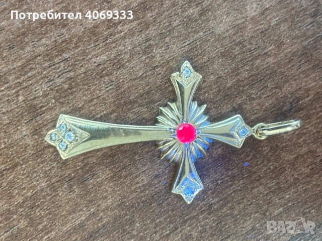 Стар златен Кръст с рубин 14к 5.96гр 5см , снимка 6 - Колиета, медальони, синджири - 50898227