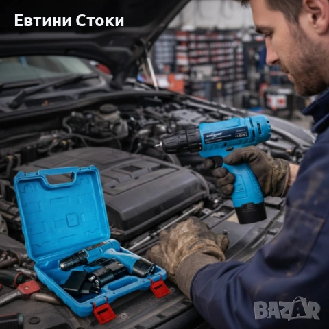 Комплект безжичен винтоверт с 2 батерии и LED, снимка 8 - Винтоверти - 53709617