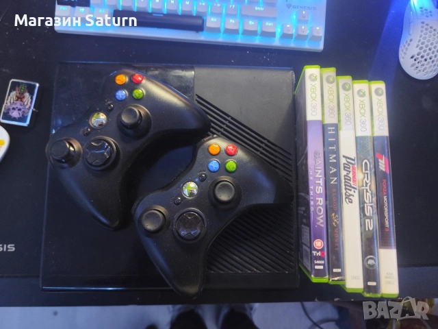 Xbox 360 с два джойстика, 5 игри и 500 гигабайта хардиск