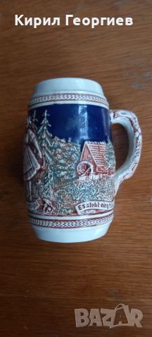 Оригинална стара керамична халба за бира с релефни орнаменти Gerz West Germany , снимка 3 - Чаши - 46053742