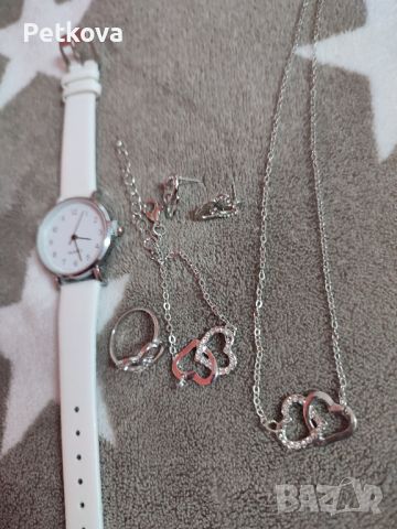 Дамски подаръчен комплект, часовник, гривна, колие, пръстен, обеци , снимка 7 - Обеци - 45559919
