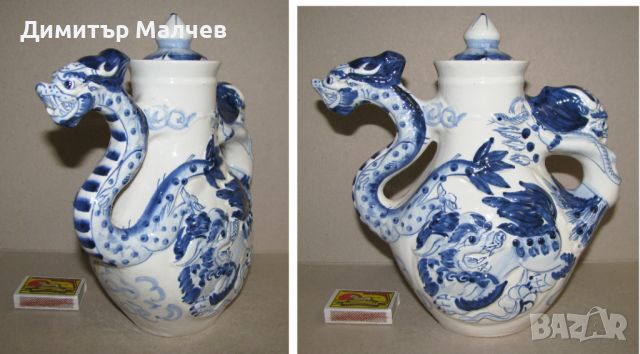 Стар китайски порцеланов съд: чайник или кана за оризово вино, ръчно рисуван, отличен, снимка 3 - Антикварни и старинни предмети - 45999203