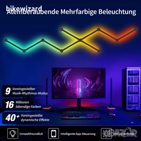 Интелигентни WiFi стенни лампи elice, пакет от 6, синхронизиране на музика, многоцветни НОВА