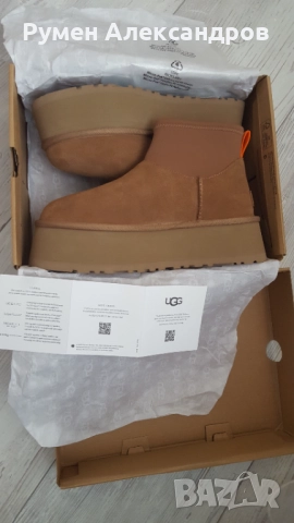 Нови дамски кожени високи боти UGG CLASSIC MINI DIPPER Shestnut р-р 39, снимка 12 - Дамски боти - 52859201