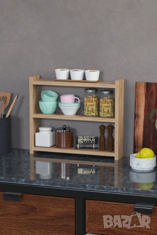 Кухненски рафт за плот – дървена етажерка за кухня на 3 нива - 5 цвята, снимка 6 - Етажерки - 52305817