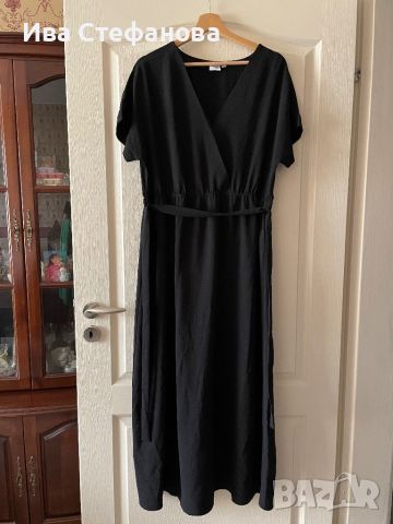 Нова кимоно ръкав черна дълга елегантна ежедневна рокля V образно деколте , снимка 1 - Рокли - 46172318