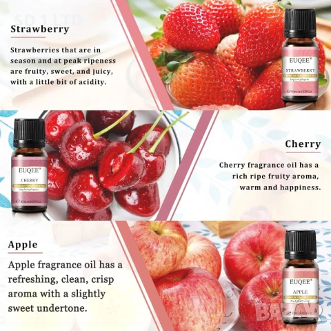 Етерични масла Euqee So Sweet 6 х 10 мл плодови аромати праскова манго череша ябълка ягода личи, снимка 3 - Други - 51350792
