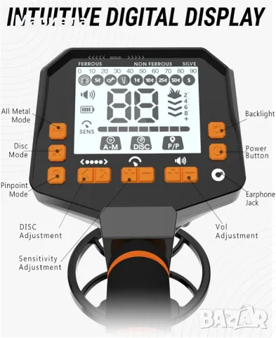 Sunpow Детектор за метал IP68 / LCD Дисплей / 4 режима/ 9 вида метал, снимка 3 - Други стоки за дома - 49313882