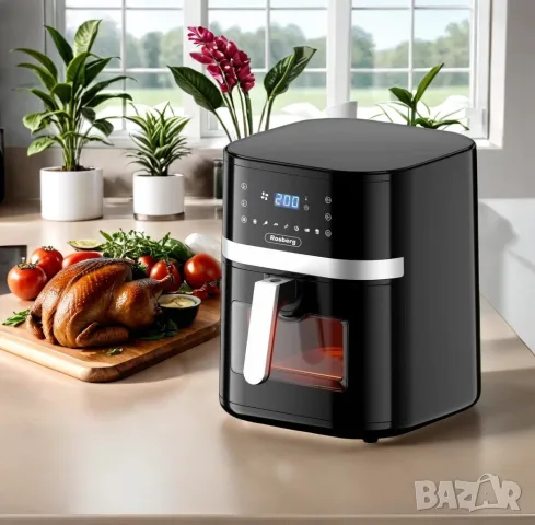 Фритюрник AirFryer RCB, W, 8л., Горещ въздух, LED дисплей, Таймер, до °С, Черен, снимка 4 - Фритюрници - 48765588