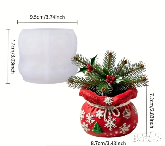 Молд кашпа коледен чувал , снимка 2 - Форми - 51500604