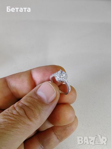 Годежен пръстен, сребърен пръстен пръстен скамъни Сваровски, пръстен Сваровски, снимка 3 - Пръстени - 45760076