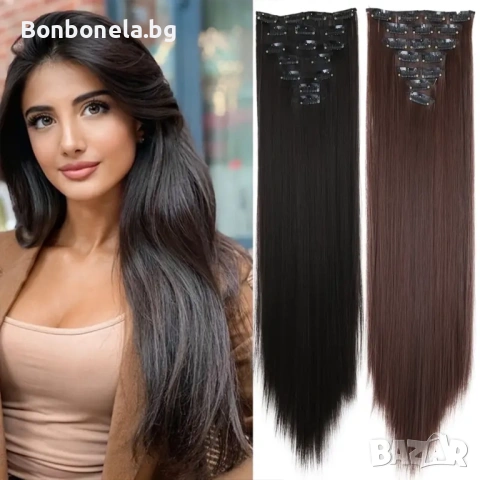 Екстеншън с клипс Удължение за Коса Различни цветове 7 реда треса, снимка 6 - Аксесоари за коса - 53032296
