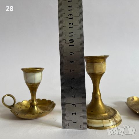 Месингови свещници със седеф винтидж месинг свещник, снимка 6 - Антикварни и старинни предмети - 45401152