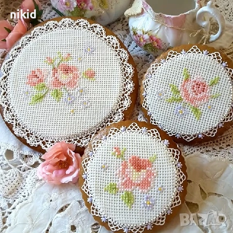 много ситна мрежа панама бродерия дантела силиконов молд декорация на бисквитки меденки, снимка 4 - Форми - 26581999
