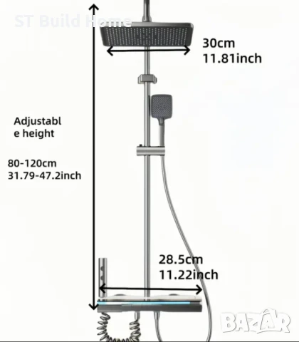 ЛУКСОЗЕН ДУШ КОМПЛЕКТ 4 в 1 С ПИАНО ОСВЕТЛЕНИЕ | Цифров контрол, снимка 6 - Душове - 51075273
