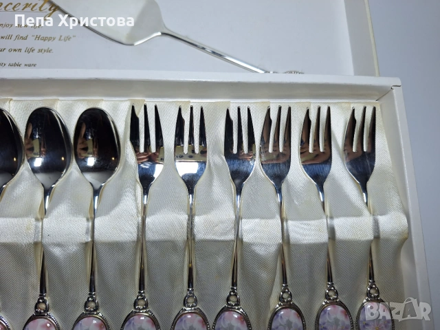 Комплект от посребрени прибори за чай и торта, снимка 5 - Прибори за хранене, готвене и сервиране - 53753037