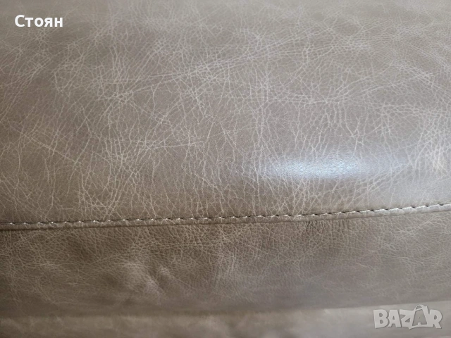 Бежова кожена табуретка.  100 % естествена кожа.  Състояние - нова!  Размери: дължина - 75 см; ширин, снимка 7 - Дивани и мека мебел - 53868520