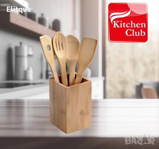 Екологичен комплект бамбукови кухненски прибори с поставка, снимка 6 - Други - 52743871