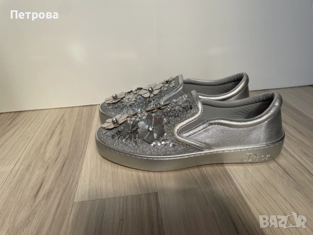 Сребърни кожени маратонки Dior 38 Оригинал, снимка 2 - Маратонки - 51831286