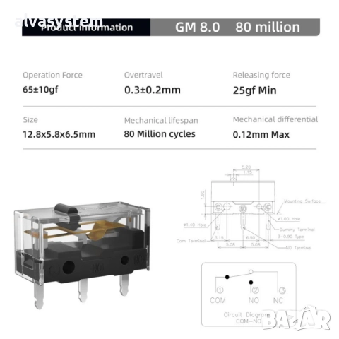 Kailh GM 8.0 микроключове за геймърска мишка 80 милиона цикъла, снимка 5 - Клавиатури и мишки - 52654259