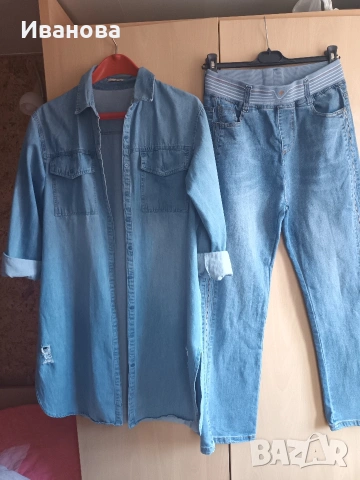 Дънков сет от дълга риза и дънки за пролет/лято