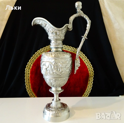 Божествена калаена ваза,кана,Ангели,Лъв,лози,барок,1.5 кг. 
