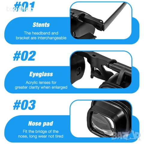 Нови XEERUN LED лупи за увеличаване с фенер 2.0X 6.0X 10.0X 24.0X увеличение за бижутери, шиене и др, снимка 6 - Части и Платки - 51799910