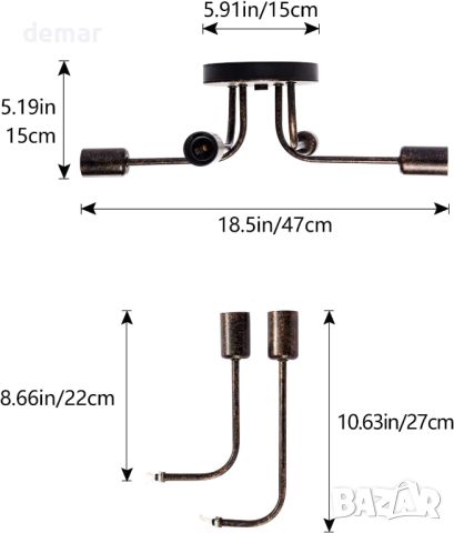 Индустриална полувградена лампа Plfann, 4 лампи с регулируеми метални рамена, снимка 3 - Лампи за таван - 45745028