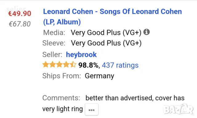 Leonard Cohen – Songs Of Leonard Cohen Холандско издание 1968г Състояние:от едната страна е VG++,от , снимка 8 - Грамофонни плочи - 48415555