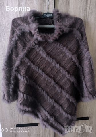 Пончо естествен косъм от заек, снимка 3 - Блузи с дълъг ръкав и пуловери - 45695245