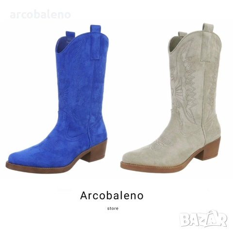 Дамски велурени уестърн и байкърски ботуши, 2цвята 