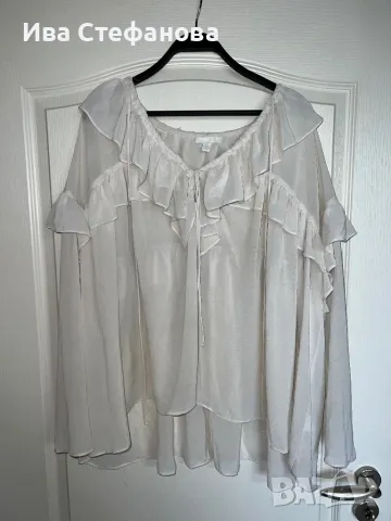 Разкошна нова елегантна  бяла  блуза вълнообразни акценти волани , снимка 6 - Блузи с дълъг ръкав и пуловери - 49905497