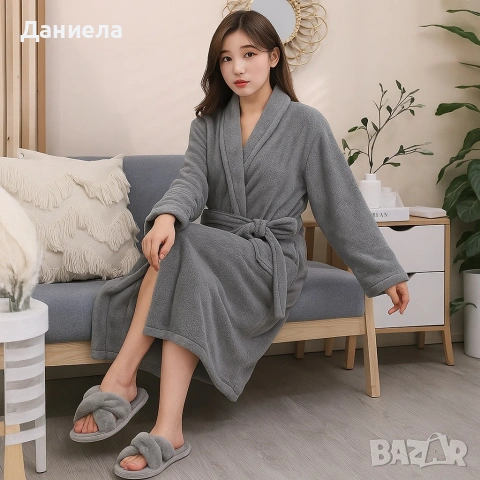 Дамски хотелски халат, класически, удобен, топъл, с връзки, мек, сив, снимка 4 - Други стоки за дома - 53212016