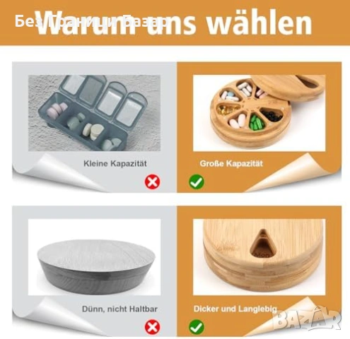 Нова Бамбукова кутия за лекарства 7 дни сутрин вечер 14 отделения, снимка 7 - Други - 53970011